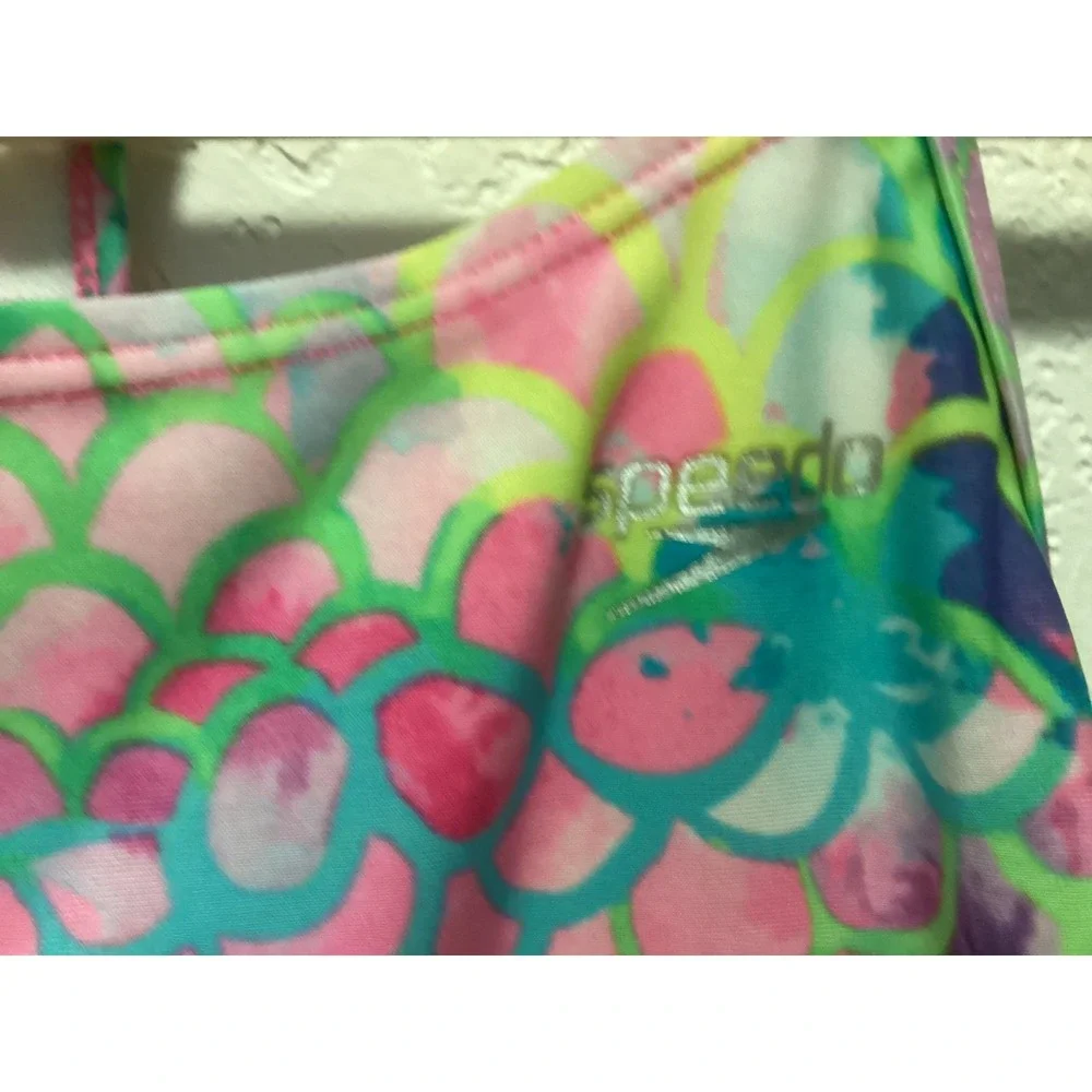 Speedo One Piece Swimsuit Kids Large Multicolor Mermaid Scale Racerback 7776348